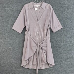 Veronica Beard Shirt Dress Women's 16 Brown White‎ Stripe Tie Waist Cotton Blend